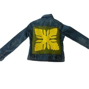 Handmade Levis Womens Medium Denim Jacket Custom Quilted Patch Boho Maximalist